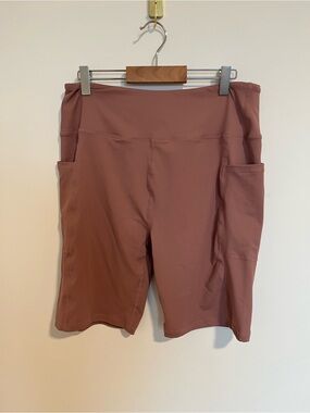 High-Waist Women's Bike Shorts yoga sport summer with Side Pockets - Dusty Rose